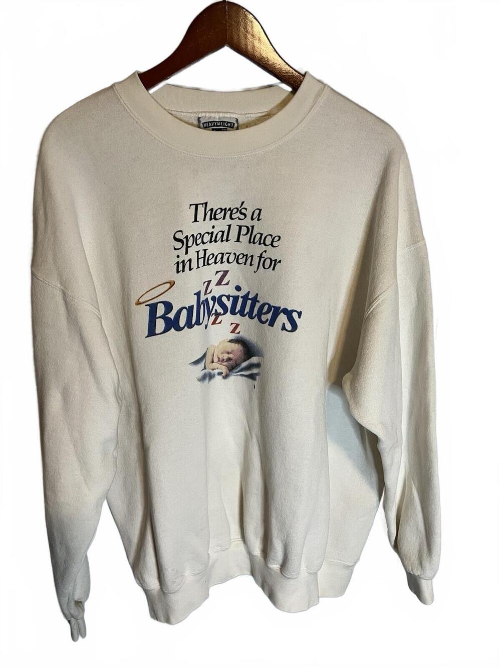 Vintage Graphic Babysitting Heavyweight Lee White Xl Sweatshirt 80s 90s Grandma